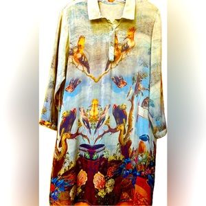 Vintage Girard 100% Silk Cottagecore Tunic Birds of Prey Renaissance Art to Wear